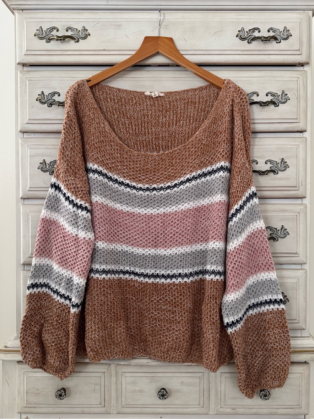 Vici Brown Striped Cotton Sweater